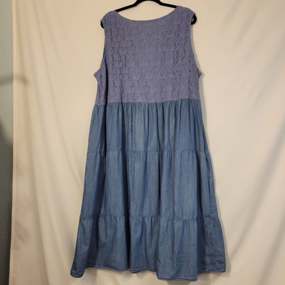 Woman Within Lace bodiced tiered midi plus dress in Blue Size 28w - Picture 2 of 5